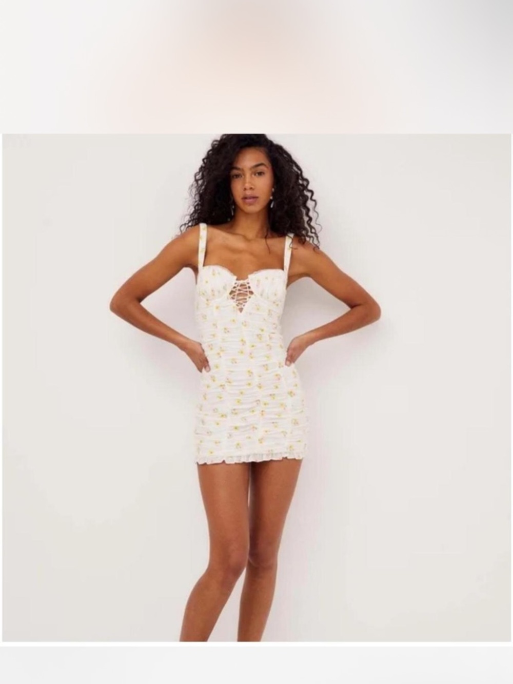 White Floral Lace-Up Mini Dress